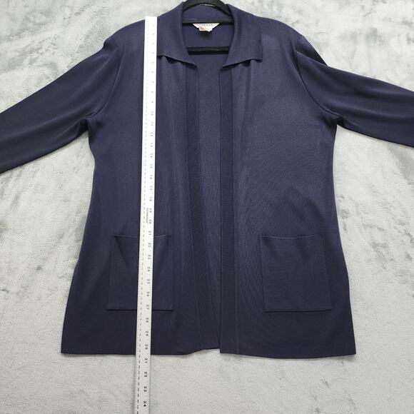 Exclusively Misook Sweater Womens M Blue Collared Cardigan Open Front Pockets - Picture 6 of 7